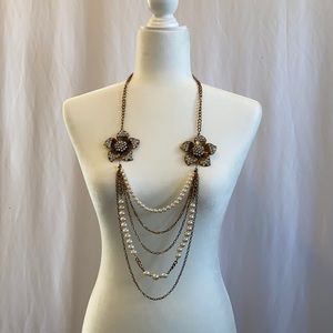 Multi-Strand Necklace with Flowers & Pearls